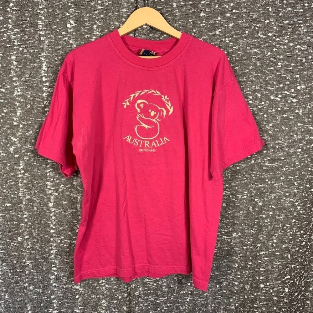 Vintage Australia Tourist T Shirt Pink Brisbane Koala Graphic Souvenir Size L‎